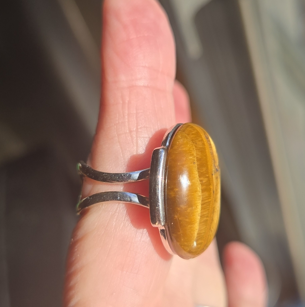Tiger's Eye Silver Ring sz 8 adjustable - Picture 4 of 10